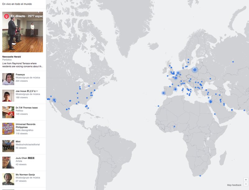 Un mapa para ver todos los vídeos en directo de Facebook
