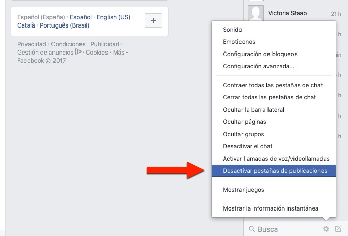 Cómo desactivar las pestañas de publicaciones en Facebook