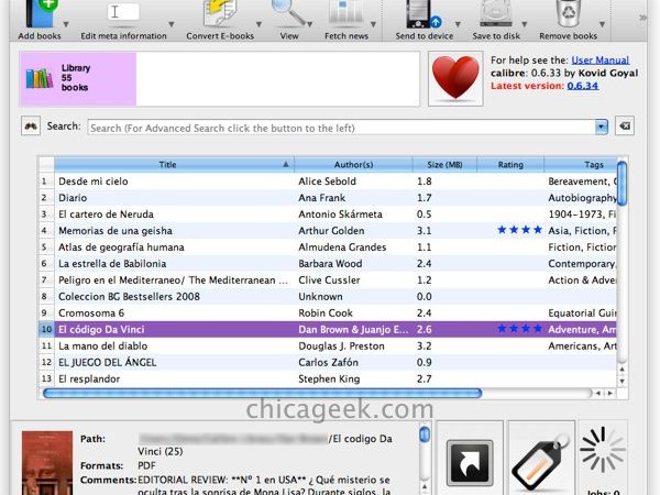 Calibre, excelente gestor de ebooks